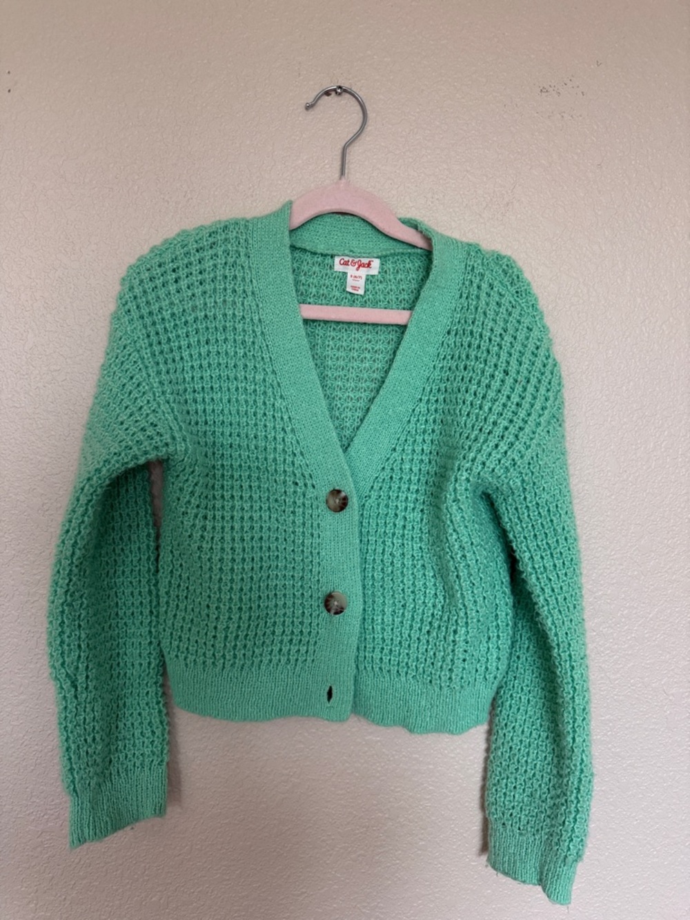 Cat & Jack Mint Green Waffle V-Neck Button Cardigan